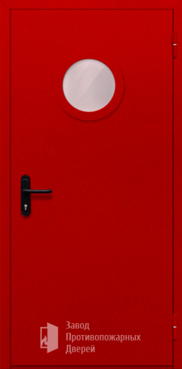 Фото двери «Однопольная с круглым стеклом (красная)» в Аперелевке