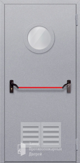 Фото двери «Однопольная с круглым стеклом и решеткой (антипаника)» в Аперелевке