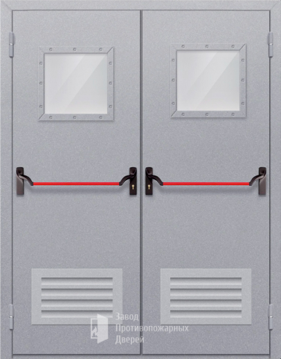 Фото двери «Двупольная со стеклопакетом и решеткой (антипаника)» в Аперелевке