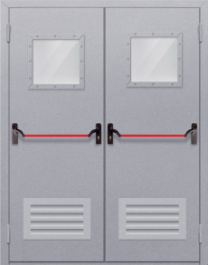 Фото двери «Двупольная со стеклопакетом и решеткой (антипаника)» в Аперелевке