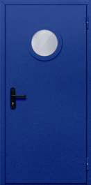 Фото двери «Однопольная с круглым стеклом (синяя)» в Аперелевке