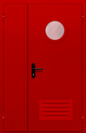 Фото двери «Полуторная с круглым стеклом и решеткой (красная)» в Аперелевке